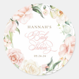 Pegatina Redonda Chorreo de bebé en flor Baby Shower