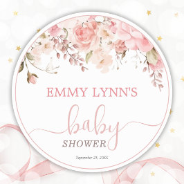 Pegatina Redonda Chorreo De Bebe Rosa Claro Baby Shower