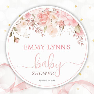 Pegatina Redonda Chorreo De Bebe Rosa Claro Baby Shower