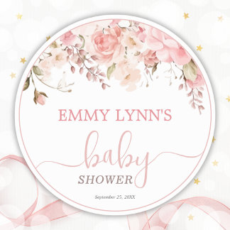 Pegatina Redonda Chorreo De Bebe Rosa Claro Baby Shower