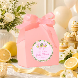 Pegatina Redonda Chorreo de Limón y Rosa para Baby Shower
