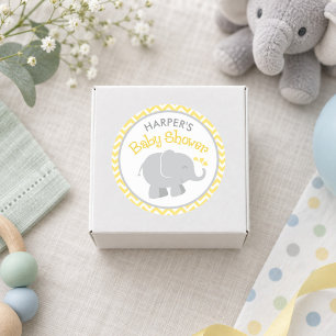 Pegatina Redonda Chorro Amarillo Elefante Gris Baby Shower