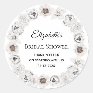 Pegatina Redonda Chorro Blanco Floral Baby Shower Nupcial