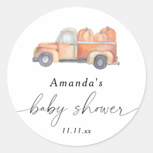 Pegatina Redonda Chorro calabaza otoño baby shower 