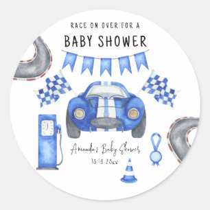 Pegatina Redonda Chorro de Acuarela Azul Baby Shower