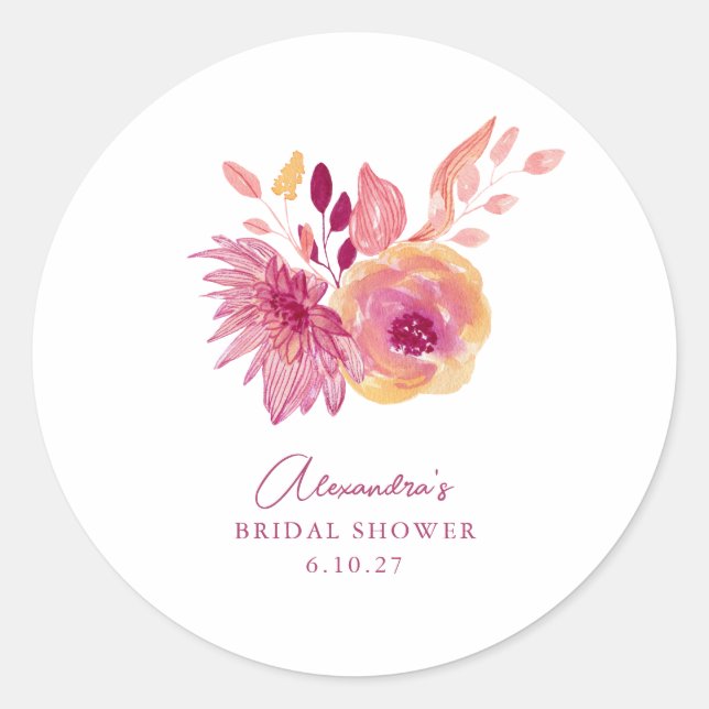 Pegatina Redonda Chorro de agua bohemio flores rojas magenta Desped (Anverso)