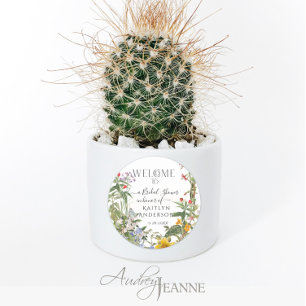 Pegatina Redonda Chorro de agua floral de flores silvestres bienven