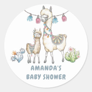 Pegatina Redonda Chorro de agua Llama tema Baby Shower