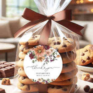 Pegatina Redonda Chorro de agua Otoño Floral Desayuno Nupcial