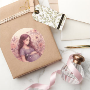Pegatina Redonda Chorro de arte floral blanco para baby shower acog