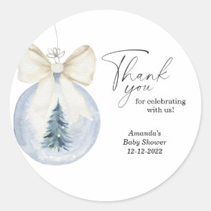 Pegatina Redonda Chorro de bebé de árbol de Navidad con acuarela mo