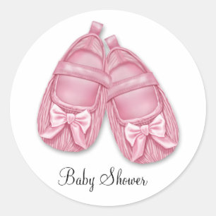 Pegatina Redonda Chorro de Botitas Rosas para Baby Shower
