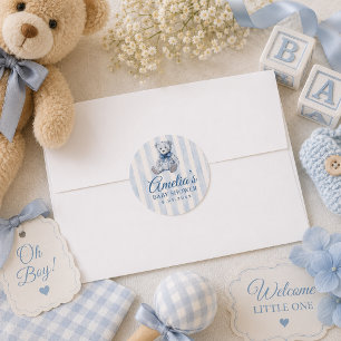 Pegatina Redonda Chorro de osito de acuarela Baby Shower