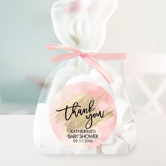 Pegatina Redonda Chorro de Pintura Dorada Acuarela Rosa Baby Shower (Subido por el creador)