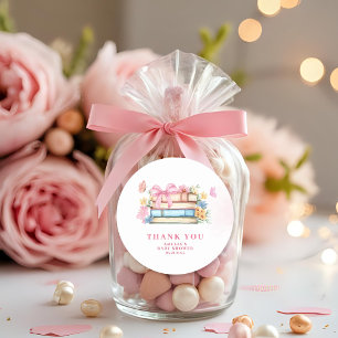 Pegatina Redonda Chorro floral de lazo rosa vintage Nuevo capítulo 