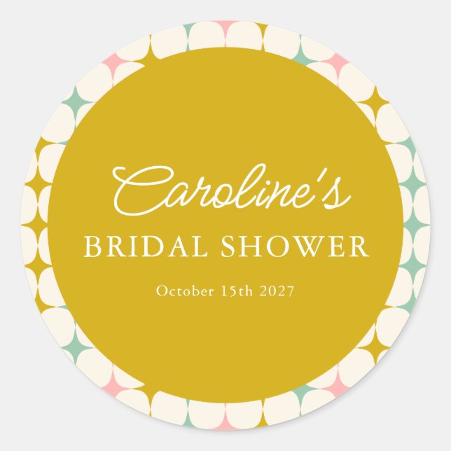 Pegatina Redonda Chorro Nupcial Geométrico Vintage Personalizado co (Anverso)