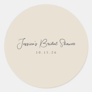 Pegatina Redonda Chorro Nupcial Minimalista Caligrafía Marfil Negro