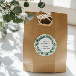 Pegatina Redonda Chorro Nupcial Moderno y Elegante con Vegetación