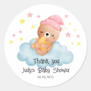 Pegatina Redonda Chorro Rosa Osito Dulce Baby Shower