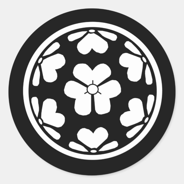 Pegatina Redonda Chosokabe Mon Japanese Samurai Clan (Anverso)