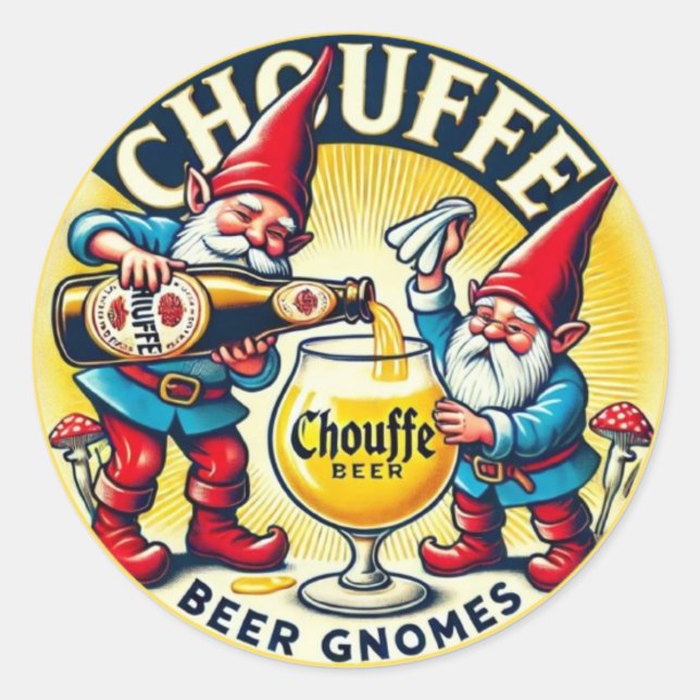 Pegatina Redonda Chouffe Beer Gnomes Theme Design (Anverso)