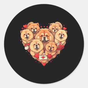 Pegatina Redonda Chow Chow Divertido Corazón San Valentín Chow Chow