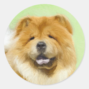 Pegatina Redonda Chow Chow Painting - Cute Original Dog Art