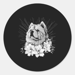 Pegatina Redonda Chow Chow Perro Lover Tatuaje estilo retro _1