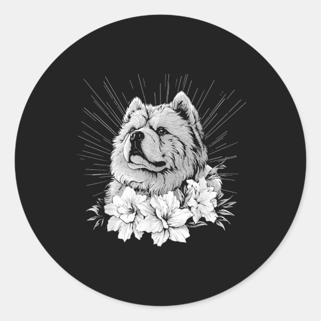Pegatina Redonda Chow Chow Perro Lover Tatuaje estilo retro _1 (Anverso)