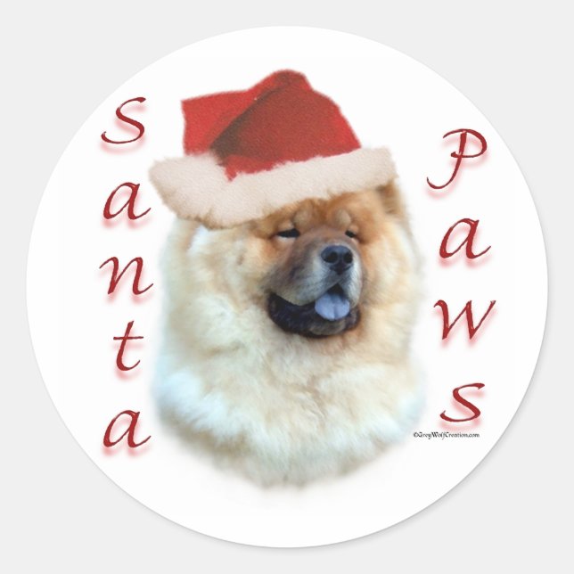 Pegatina Redonda Chow Chow Santa Paws (Anverso)