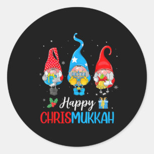 Pegatina Redonda Chrismukkah Gnomes Feliz Navidad Y Feliz Hanuk
