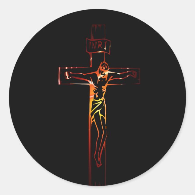 Pegatina Redonda Christ sur croix Black Edition (Anverso)