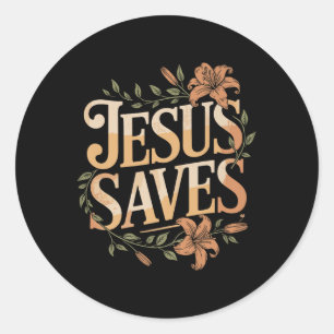 Pegatina Redonda Christan Jesus Saves Premium