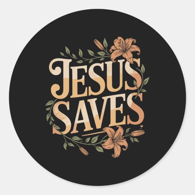 Pegatina Redonda Christan Jesus Saves Premium (Anverso)