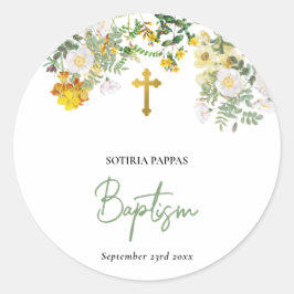Pegatina Redonda Christening Baptism Favor Boy Chica