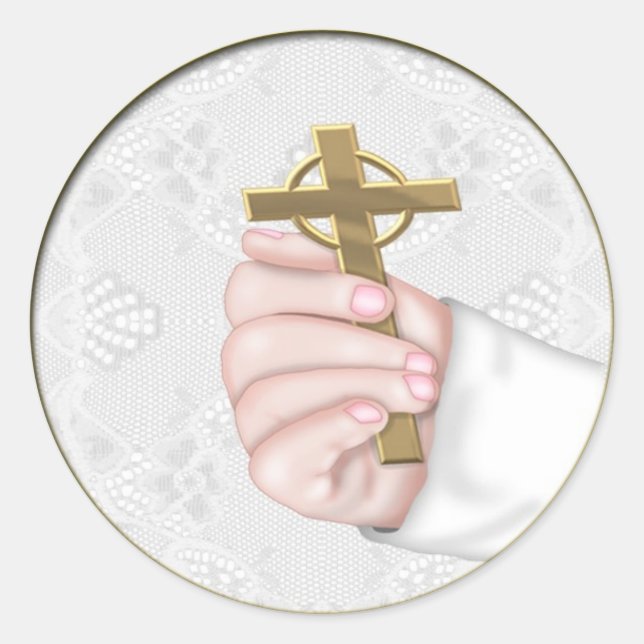 Pegatina Redonda Christening Hand Cross (Anverso)
