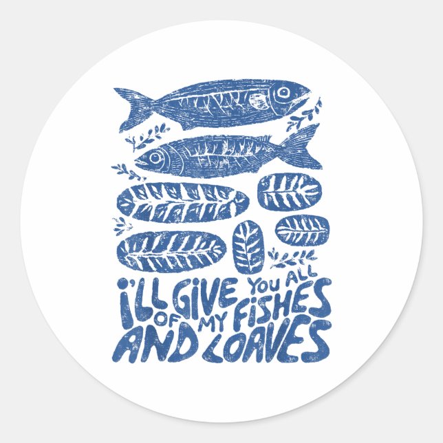 Pegatina Redonda Christian 2 Fishes 5 Breads 5000 Against  (Anverso)