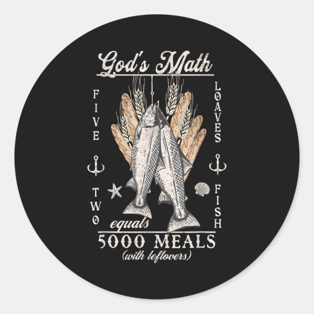 Pegatina Redonda Christian 2 Fishes 5 Breads 5000 Against  (Anverso)