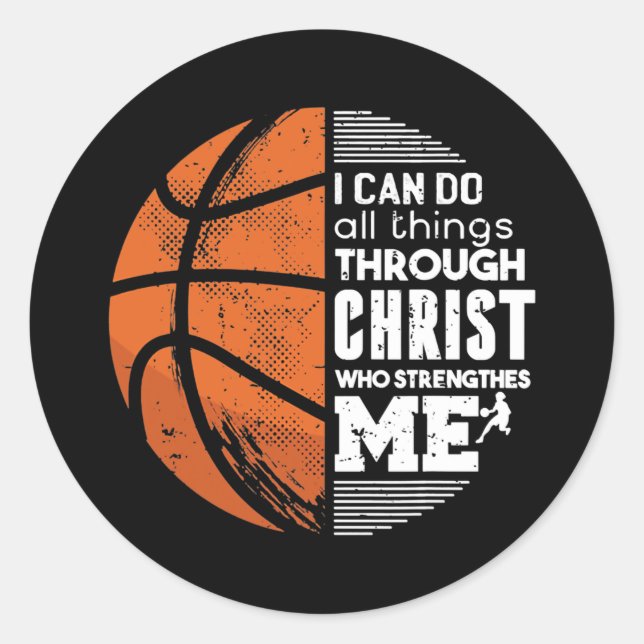 Pegatina Redonda Christian Basketball Love All Things I Can Do (Anverso)