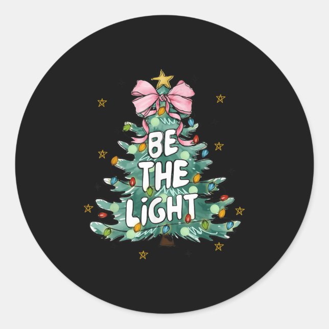 Pegatina Redonda Christian Be the Light Christmas Tree Bible Verse (Anverso)