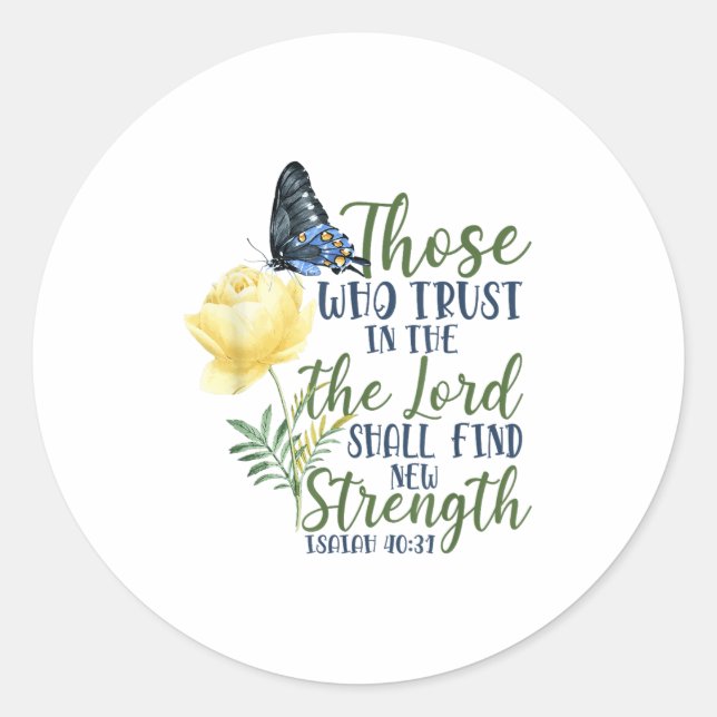 Pegatina Redonda Christian Bible Verse Butterfly Rose Flower Isaiah (Anverso)