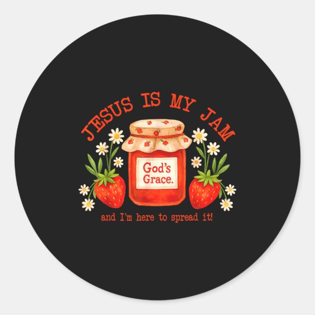 Pegatina Redonda Christian Bible Verse Faith Strawberry Jesus Is My (Anverso)