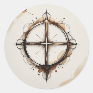 Pegatina Redonda Christian Cross Compass Sticker