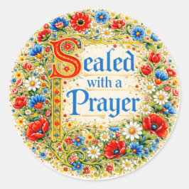 Pegatina Redonda Christian Floral Prayer Religious Seal 