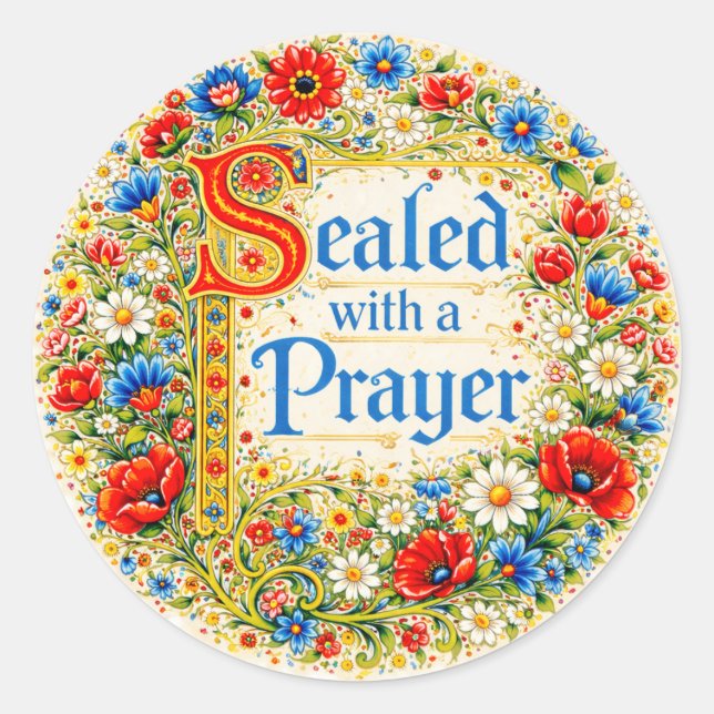 Pegatina Redonda Christian Floral Prayer Religious Seal  (Anverso)