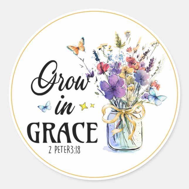 Pegatina Redonda Christian Grow en Grace 2Peter 3 : 18 (Anverso)