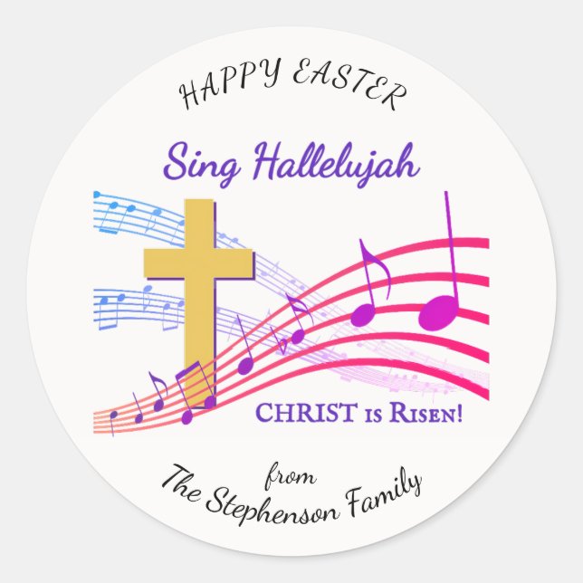 Pegatina Redonda Christian HALLELUJAH CHRIST IS RISEN Easter (Anverso)