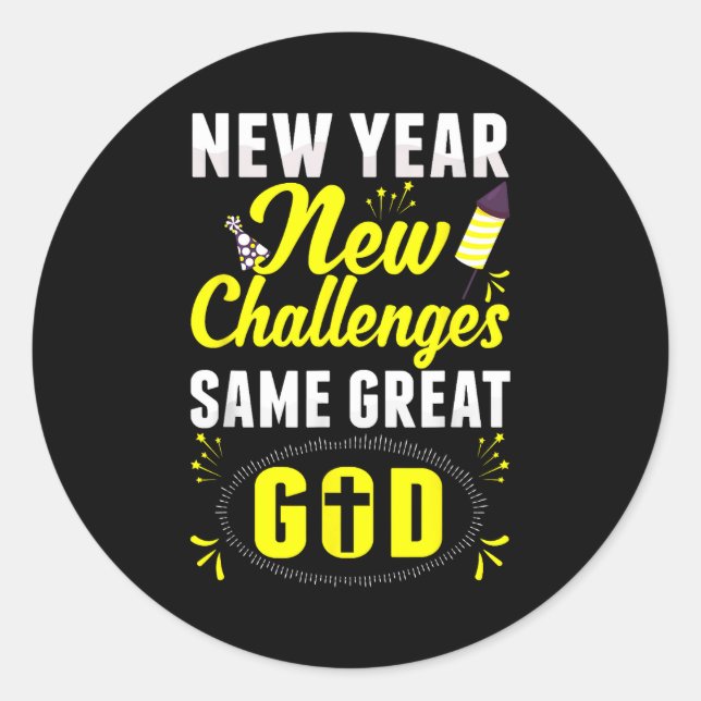 Pegatina Redonda Christian Happy New Year New Challenges Same Great (Anverso)