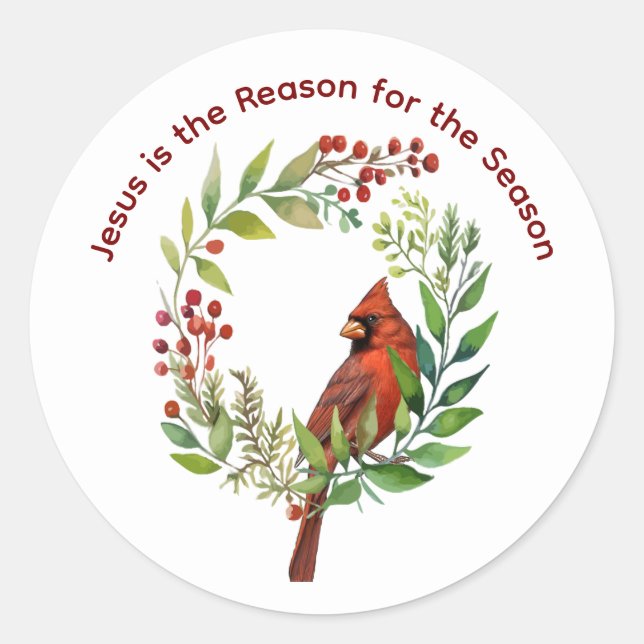 Pegatina Redonda Christian Jesus Quote Cardinal Red Bird (Anverso)