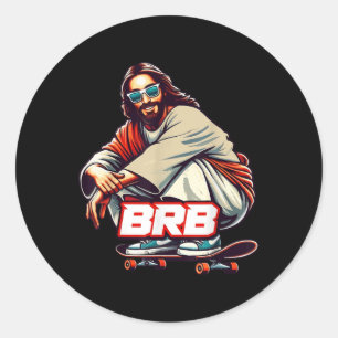 Pegatina Redonda Christian Lover Funny Sport Skateboard Meme básico